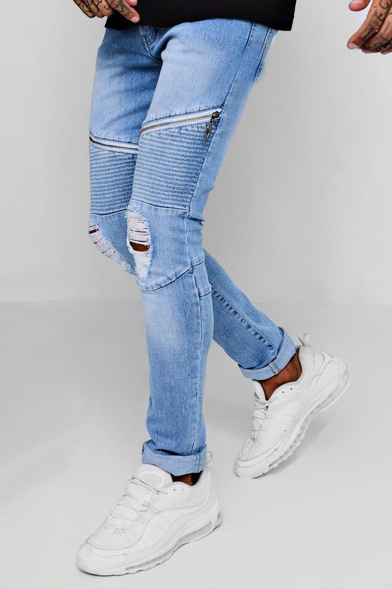 Super Skinny Biker Jeans With Zip - Designer World Store