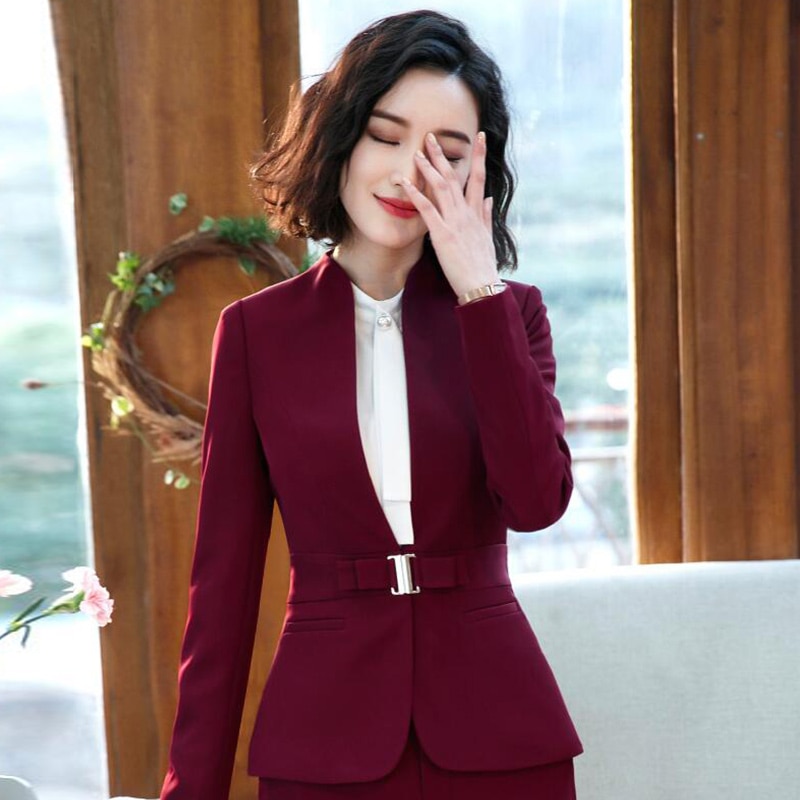 Women's Formal Business Suit Long Sleeve Coat Pants Ladies Office