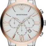 Emporio Armani Silver and Bronze Steel Chronograph Watch