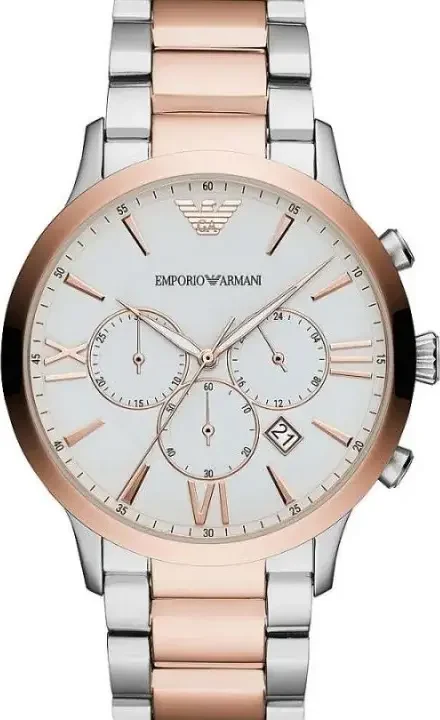 Emporio Armani Silver and Bronze Steel Chronograph Watch