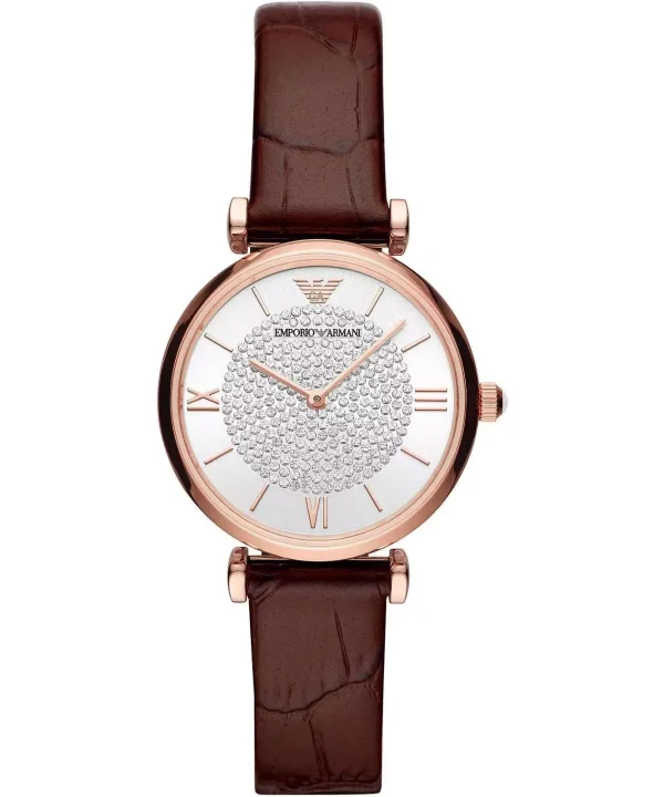 Emporio Armani Brown Steel and Leather Quartz Watch